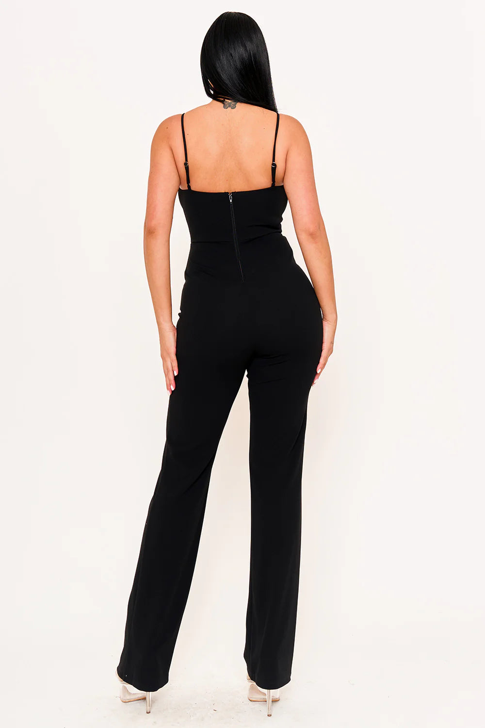 RHINESTONE TRIM THE EDGE OF THE BOW JUMPSUIT