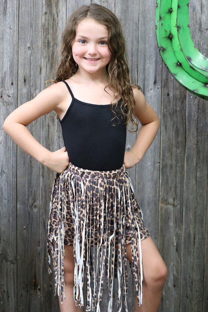 FAUX SUEDE LONG FRINGE GIRLS SKIRT