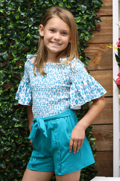 ANIMAL PRINTED SHOULDER TOP & RELAXED FIT SHORTS