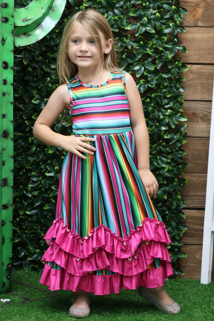 SERAPE PRINTED MAXI DRESS W/ RUFFLE HEM