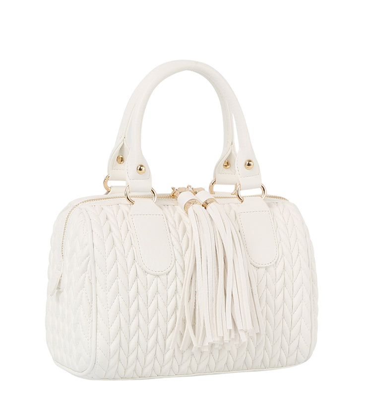 Chevron Quilted Tassel Zipper Boston Bag Satchel