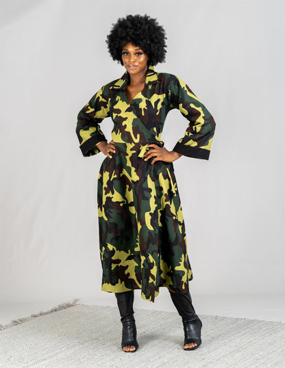 Long Sleeve Camouflage Wrap Dress