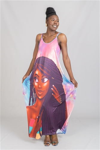 Sleeveless Face Print Knit Maxi Dress