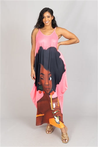 Sleeveless Face Print Knit Maxi Dress