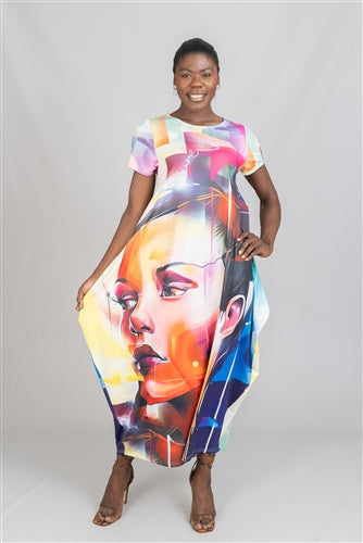 Face Print Knit Maxi Dress