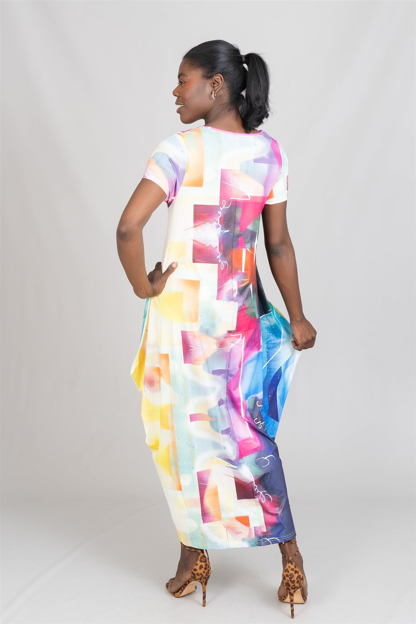 Face Print Knit Maxi Dress