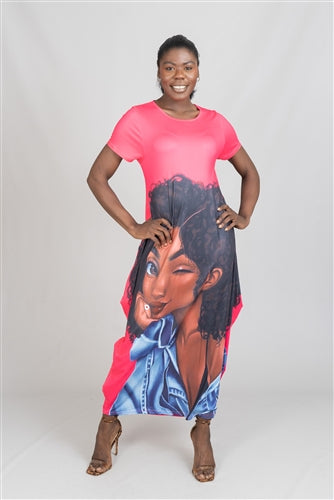 Face Print Knit Maxi Dress