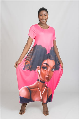 Face Print Knit Maxi Dress