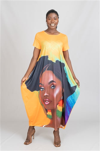 Face Print Knit Maxi Dress