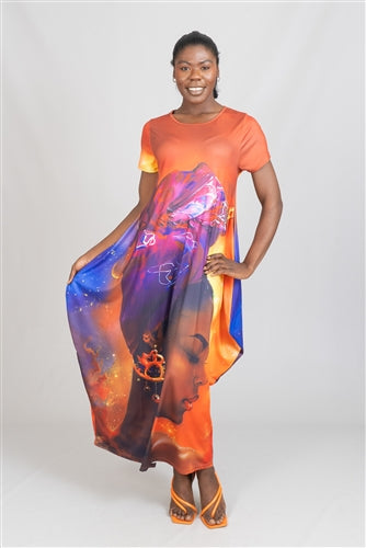 Face Print Knit Maxi Dress