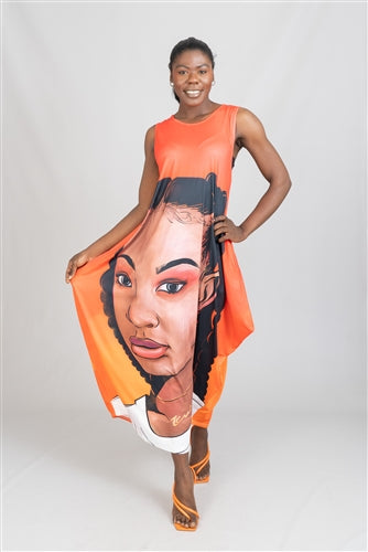 Sleeveless Face Print Knit Maxi Dress