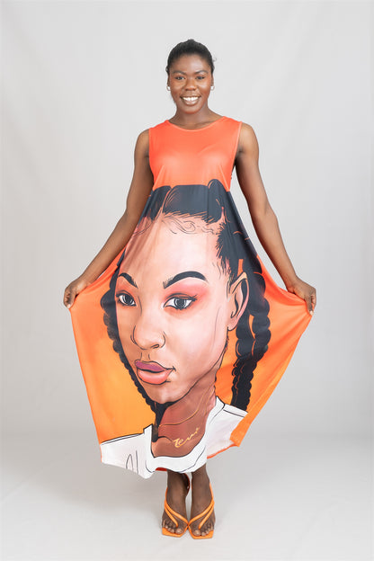 Sleeveless Face Print Knit Maxi Dress