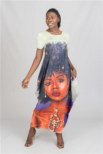 Face Print Knit Maxi Dress