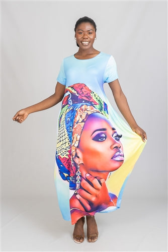 Face Print Knit Maxi Dress
