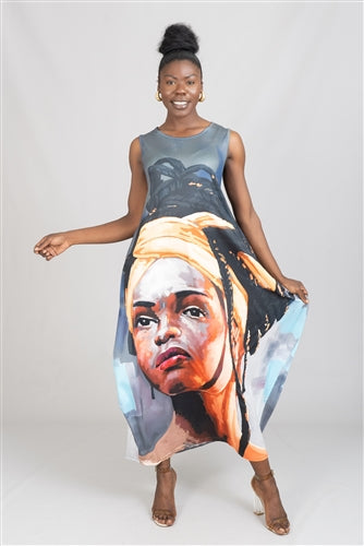 Face Print Knit Maxi Dress