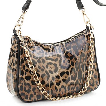 Leopard Chain Link Crossbody Satchel