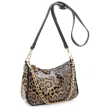 Leopard Chain Link Crossbody Satchel