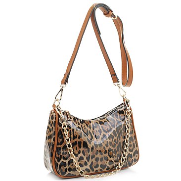 Leopard Chain Link Crossbody Satchel