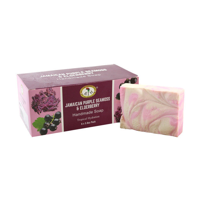 African Indian Herbs (AIH): Jamaican Purple Seamoss & Elderberry (Box Of 6) Handmade Soaps