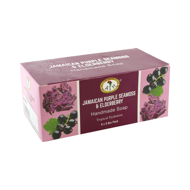 African Indian Herbs (AIH): Jamaican Purple Seamoss & Elderberry (Box Of 6) Handmade Soaps