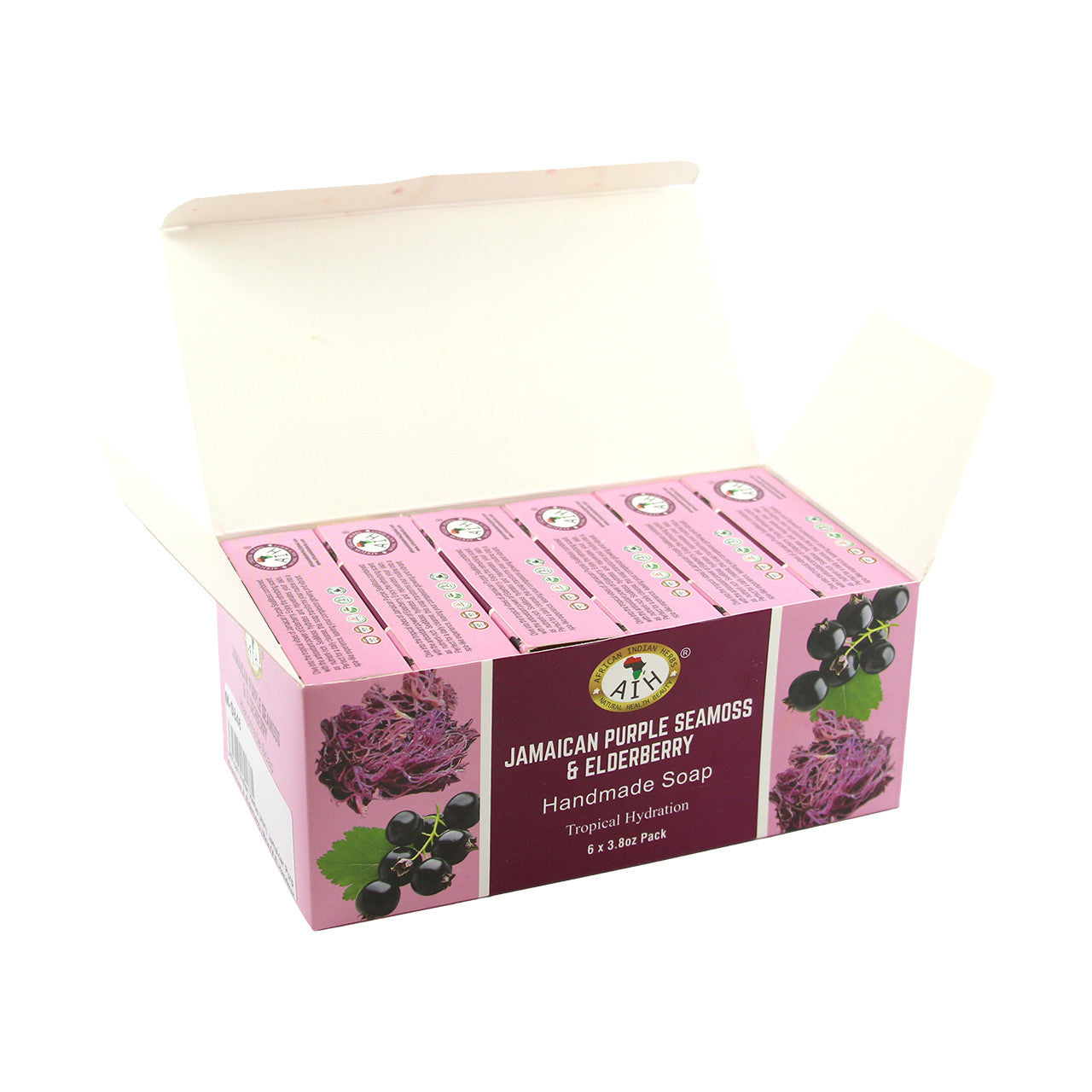African Indian Herbs (AIH): Jamaican Purple Seamoss & Elderberry (Box Of 6) Handmade Soaps