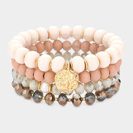Faceted Beads Wood Beads Glass Beads Stretch Bracelets-4PCS