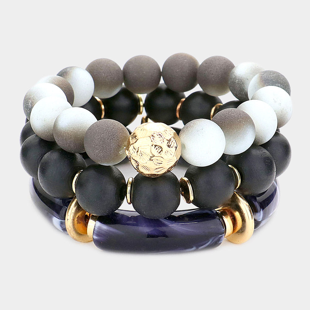Natural Stone Beaded Multi Layered Bracelet-3PCS