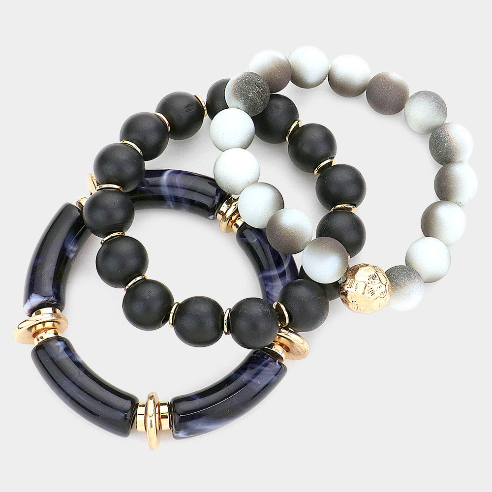 Natural Stone Beaded Multi Layered Bracelet-3PCS