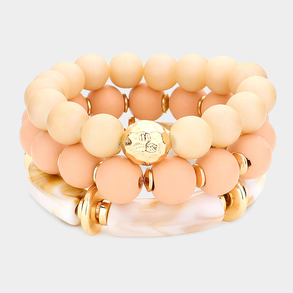 Natural Stone Beaded Multi Layered Bracelet-3PCS