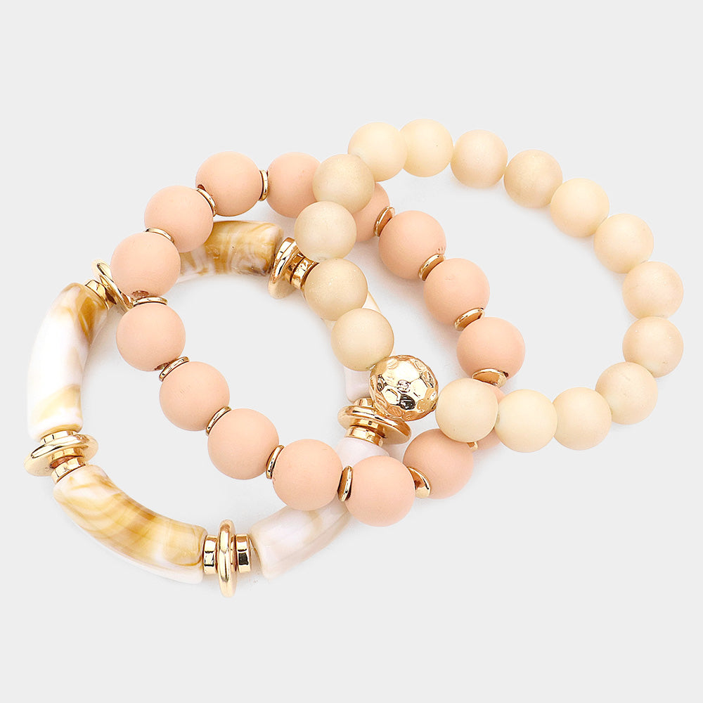 Natural Stone Beaded Multi Layered Bracelet-3PCS