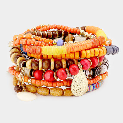 Boho Wood Multi Beaded Stretch Bracelets-10PCS