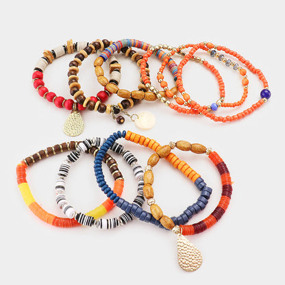 Boho Wood Multi Beaded Stretch Bracelets-10PCS