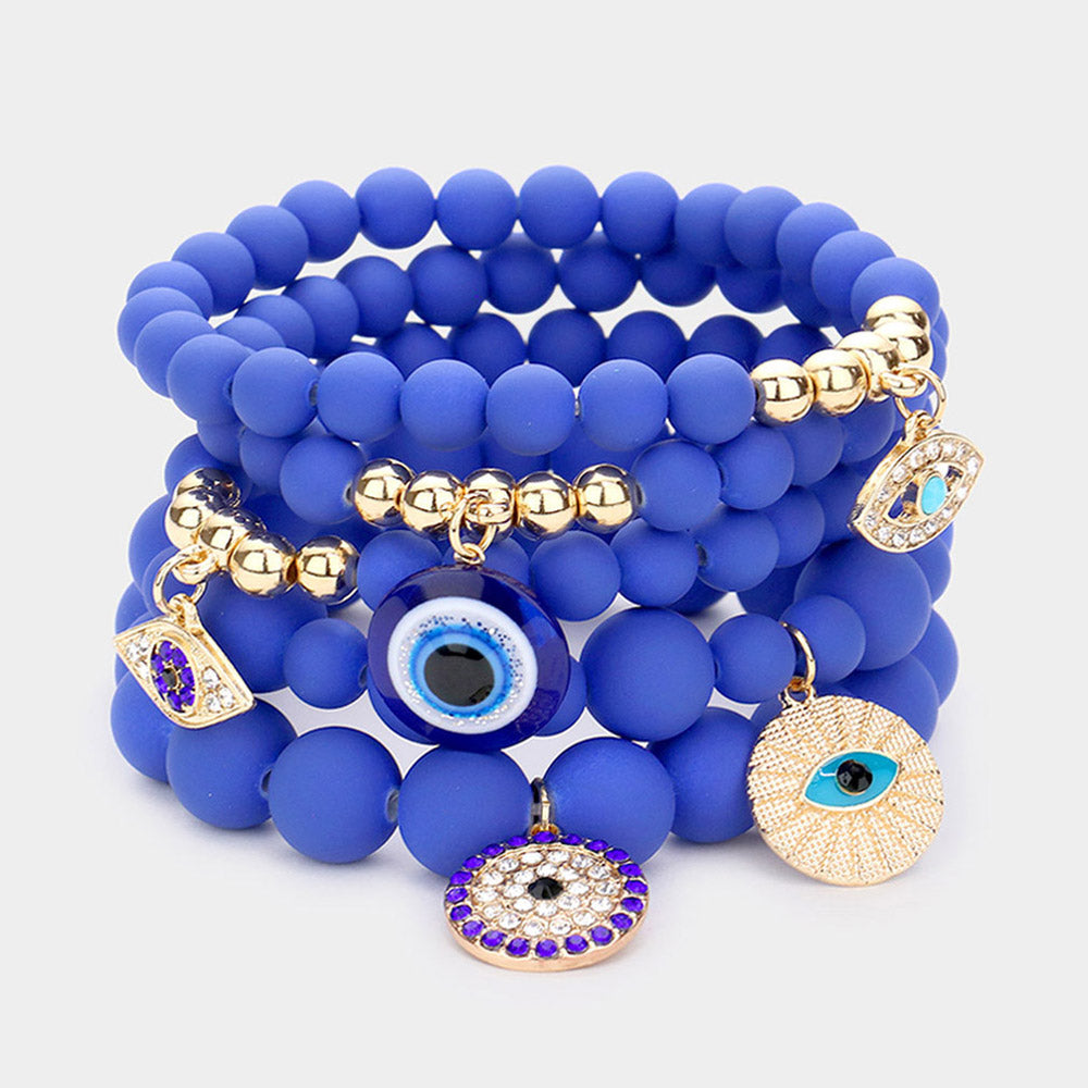 Evil Eye Charm Beaded Stretch Bracelets-5PCS