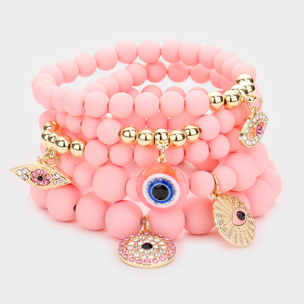 Evil Eye Charm Beaded Stretch Bracelets-5PCS