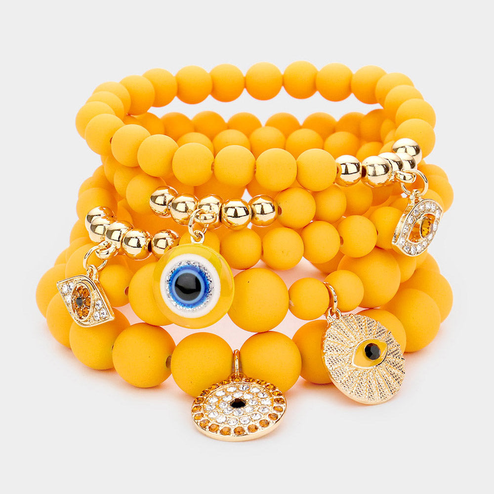 Evil Eye Charm Beaded Stretch Bracelets-5PCS