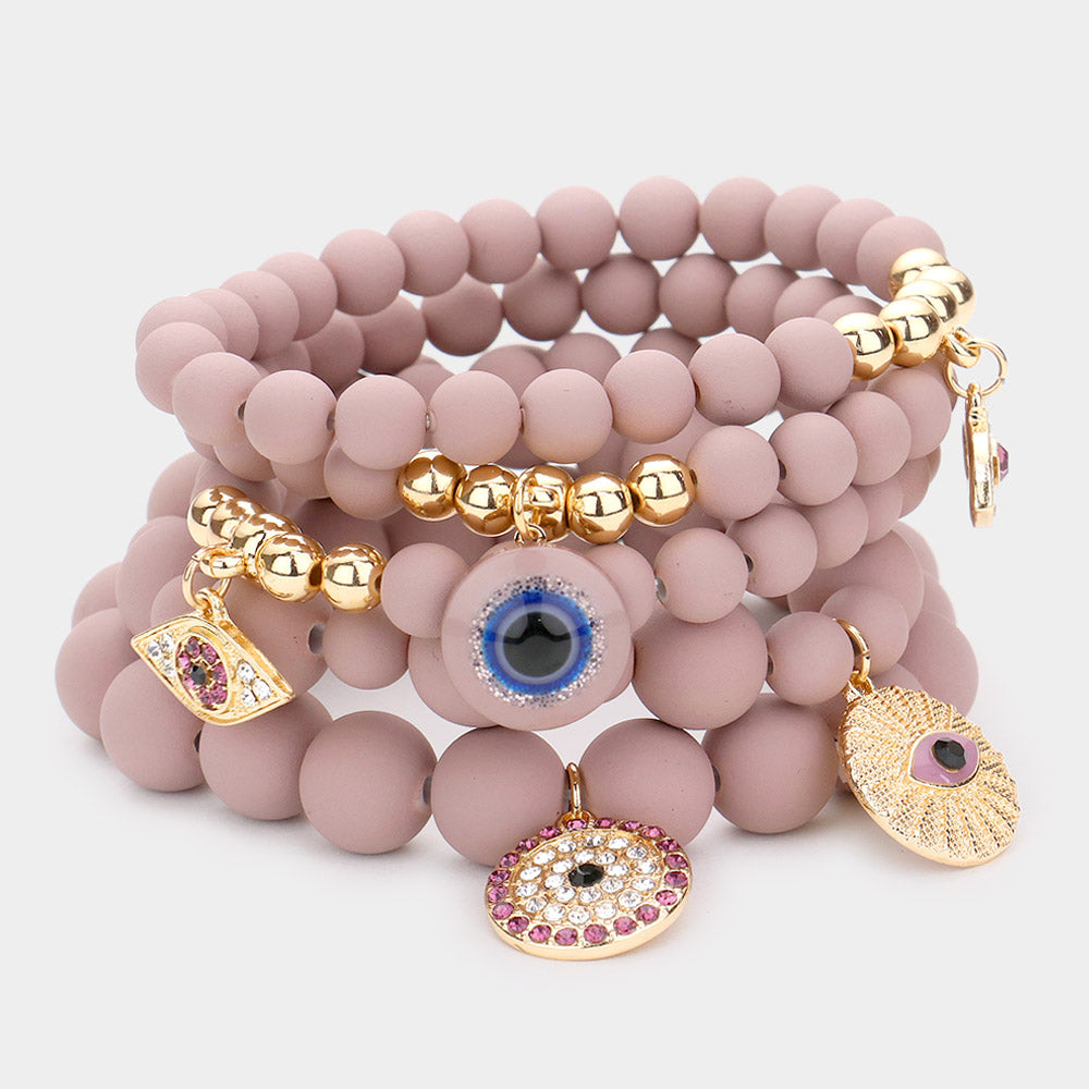 Evil Eye Charm Beaded Stretch Bracelets-5PCS