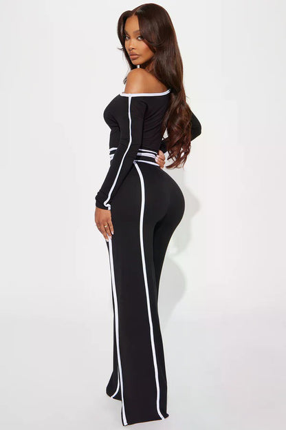 Off Shoulder Long Sleeve Top With Wide Leg Pants