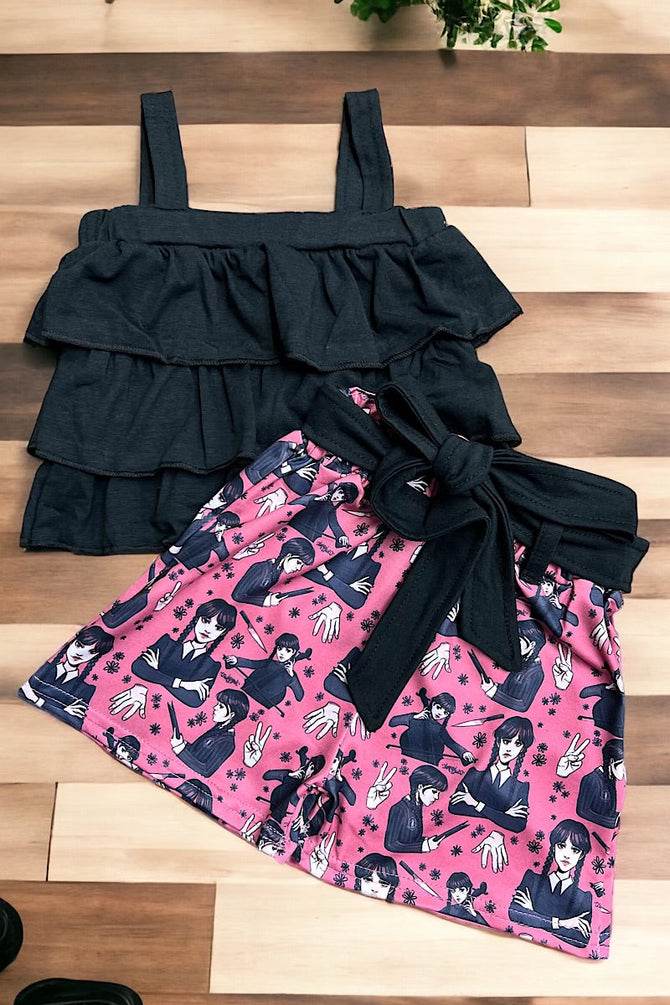 3 LAYER RUFFLE TOP W/ CHARACTER PRINTED SHORTS