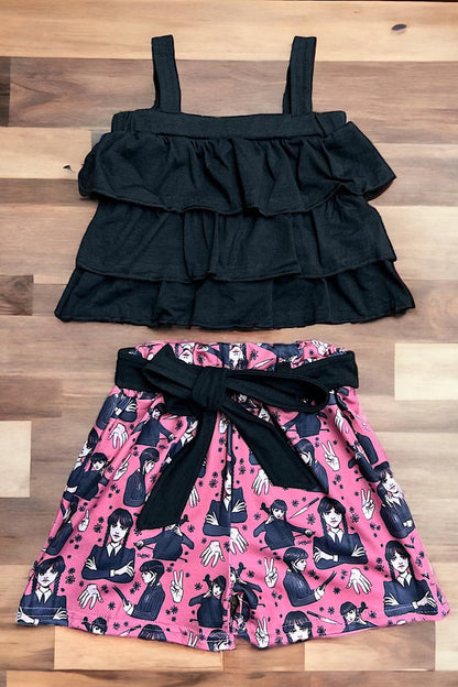3 LAYER RUFFLE TOP W/ CHARACTER PRINTED SHORTS