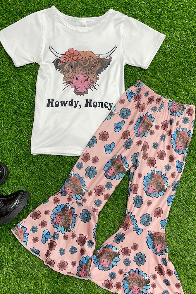 HOWDY HONEY' WHITE TEE & FLORAL BELL BOTTOMS