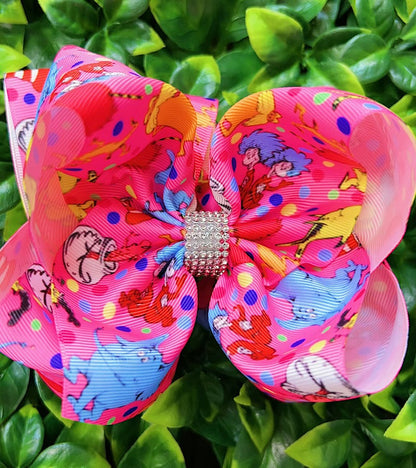 THING 1 & 2 PINK CHARACTER DOUBLE LAYER HAIR BOWS. (4PCS)