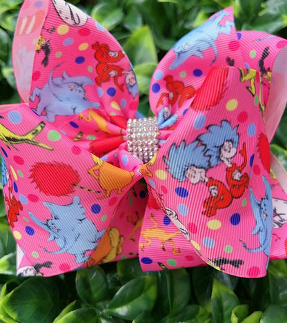 THING 1 & 2 PINK CHARACTER DOUBLE LAYER HAIR BOWS. (4PCS)