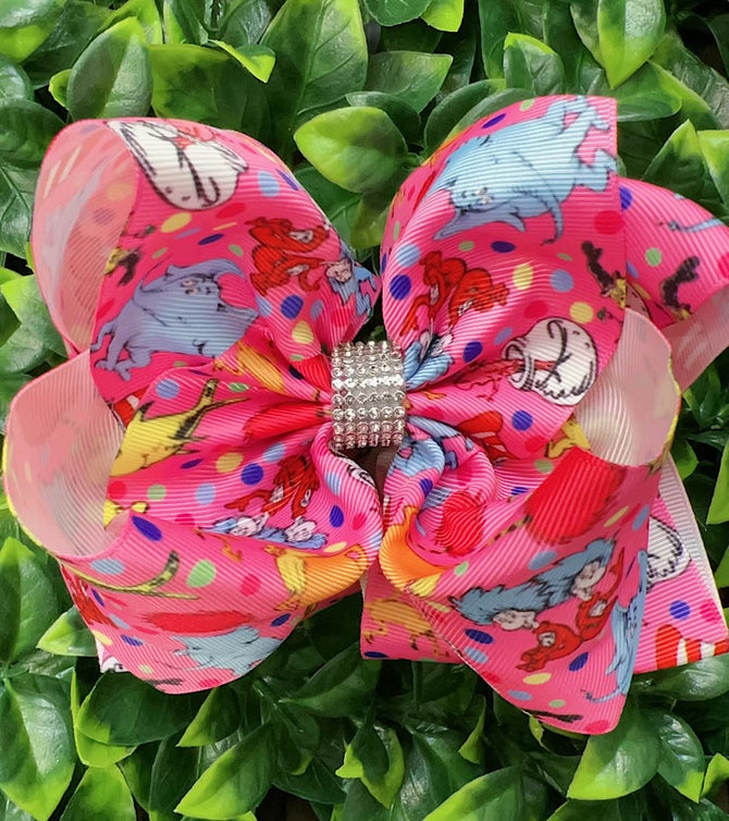 THING 1 & 2 PINK CHARACTER DOUBLE LAYER HAIR BOWS. (4PCS)