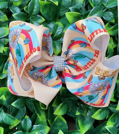 THE LITTLE THINGS" RAINBOW PRINTED DOUBLE LAYER HAIR BOWS (4PCS)