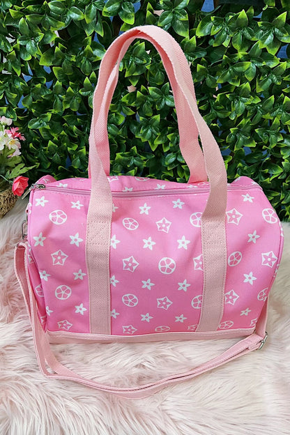 WHITE STAR ON PINK SMALL DUFFLE BAG WITH STRAP.