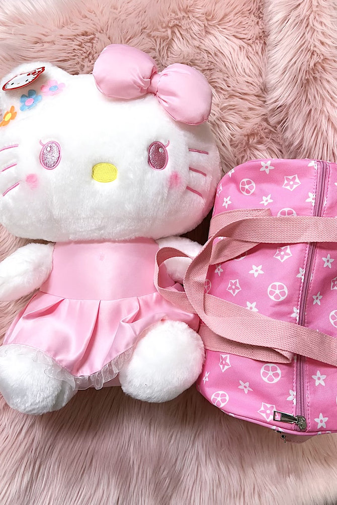 WHITE STAR ON PINK SMALL DUFFLE BAG WITH STRAP.