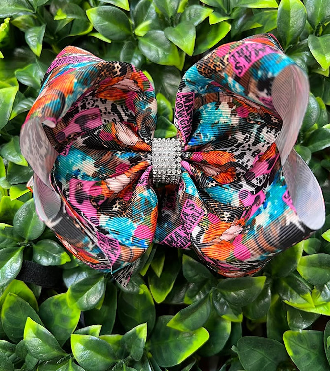 MAMA'S GIRL" MULTI-PRINTED DOUBLE LAYER HAIR BOW.(1PCS)