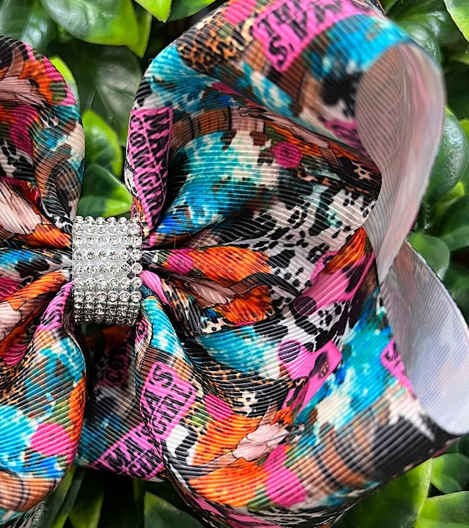 MAMA'S GIRL" MULTI-PRINTED DOUBLE LAYER HAIR BOW.(4PCS