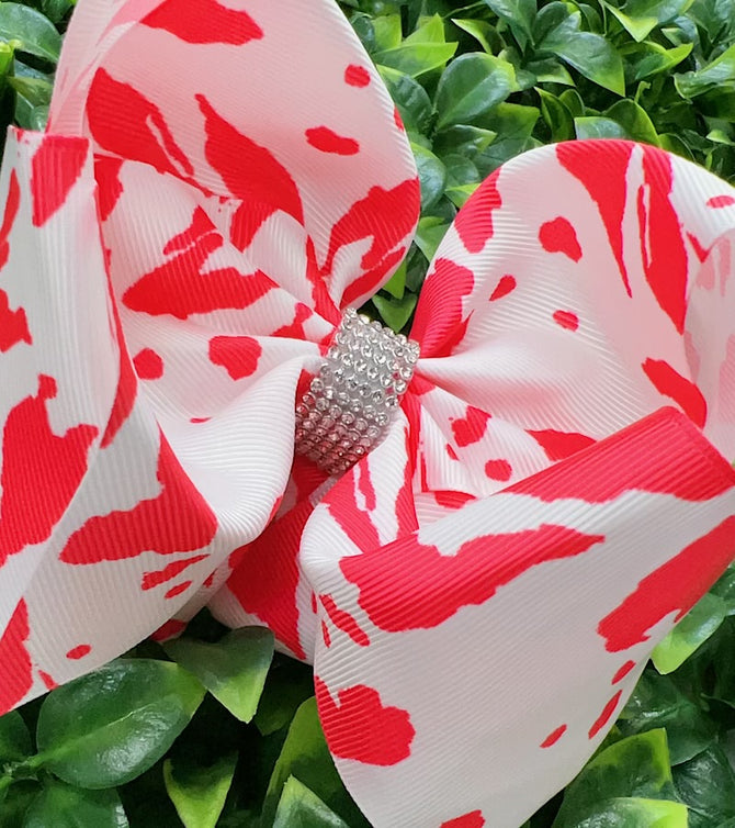 FUCHSIA COW SPOTTED DOUBLE LAYER HAIR BOWS. (4PCS)