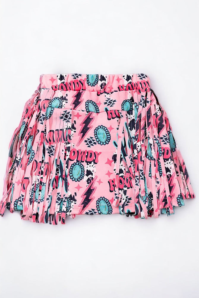 HOWDY" PINK SKIRT WITH SIDE FRINGE